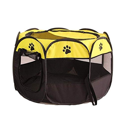 PENVEAT Tragbare Faltbare Laufstall Haustier Hund Kiste Zimmer Puppy Übung Zwinger Cat Cage Wasserdicht Outdoor Abnehmbare Mesh Schatten Abdeckung, Gelb, 91x91x58cm von PENVEAT