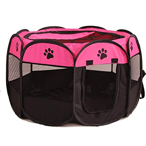 PENVEAT Tragbare Faltbare Laufstall Haustier Hund Kiste Zimmer Puppy Übung Zwinger Cat Cage Water Resistant Outdoor Abnehmbare Mesh Schatten Abdeckung, Rose Red, 73x73x43cm von PENVEAT