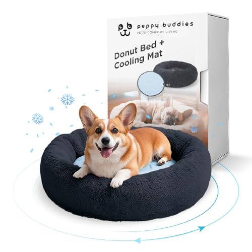 PEPPY BUDDIES Beruhigendes Premium-Hundebett + abnehmbare Kühlmatte, Donut-Hundebett, waschbar, ideal für kleine und große Hunde und Katzen & rundes Hundebett, mehrere Größen, leicht zu reinigen und von PEPPY BUDDIES