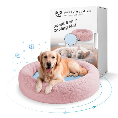 PEPPY BUDDIES Beruhigendes Premium-Hundebett + abnehmbare Kühlmatte, Donut-Hundebett, waschbar, ideal für kleine und große Hunde und Katzen & rundes Hundebett, mehrere Größen, leicht zu reinigen und von PEPPY BUDDIES