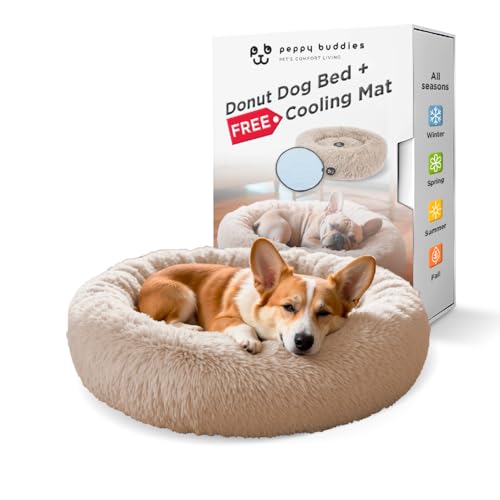 PEPPY BUDDIES Beruhigendes Premium-Hundebett + abnehmbare Kühlmatte, Donut-Hundebett, waschbar, ideal für kleine und große Hunde und Katzen & rundes Hundebett, mehrere Größen, leicht zu reinigen und von PEPPY BUDDIES