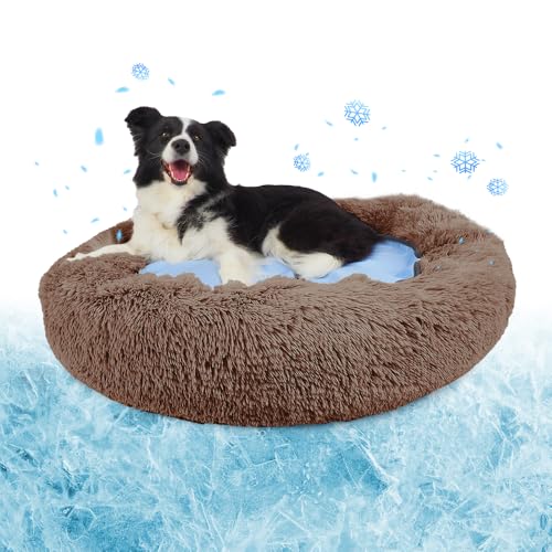 PEPPY BUDDIES Beruhigendes Premium-Hundebett + abnehmbare Kühlmatte, Donut-Hundebett, waschbar, ideal für kleine und große Hunde und Katzen & rundes Hundebett, mehrere Größen, leicht zu reinigen und von PEPPY BUDDIES