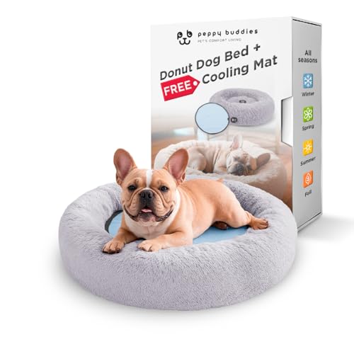 PEPPY BUDDIES Beruhigendes Premium-Hundebett + abnehmbare Kühlmatte, Donut-Hundebett, waschbar, ideal für kleine und große Hunde und Katzen & rundes Hundebett, mehrere Größen, leicht zu reinigen und von PEPPY BUDDIES