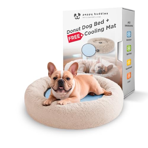 PEPPY BUDDIES Beruhigendes Premium-Hundebett + abnehmbare Kühlmatte, Donut-Hundebett, waschbar, ideal für kleine und große Hunde und Katzen & rundes Hundebett, mehrere Größen, leicht zu reinigen und von PEPPY BUDDIES