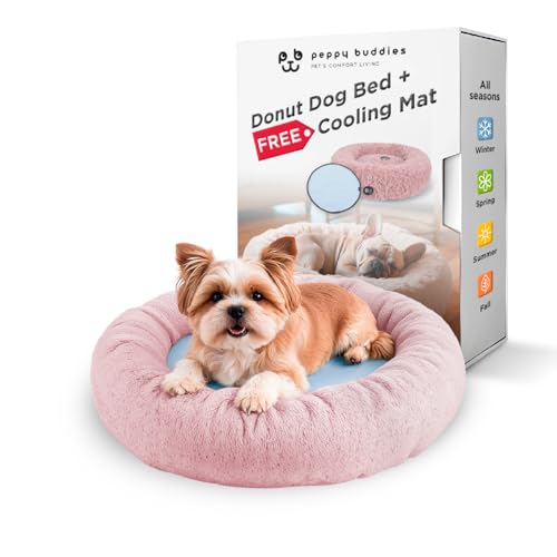 PEPPY BUDDIES Beruhigendes Premium-Hundebett + abnehmbare Kühlmatte, Donut-Hundebett, waschbar, ideal für kleine und große Hunde und Katzen & rundes Hundebett, mehrere Größen, leicht zu reinigen und von PEPPY BUDDIES