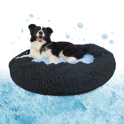 PEPPY BUDDIES Beruhigendes Premium-Hundebett + abnehmbare Kühlmatte, Donut-Hundebett, waschbar, ideal für kleine und große Hunde und Katzen & rundes Hundebett, mehrere Größen, leicht zu reinigen und von PEPPY BUDDIES