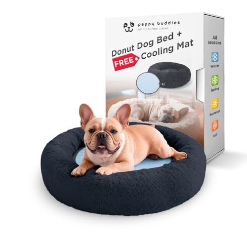 PEPPY BUDDIES Beruhigendes Premium-Hundebett + abnehmbare Kühlmatte, Donut-Hundebett, waschbar, ideal für kleine und große Hunde und Katzen & rundes Hundebett, mehrere Größen, leicht zu reinigen und von PEPPY BUDDIES