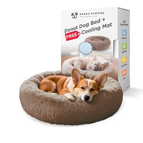 PEPPY BUDDIES Beruhigendes Premium-Hundebett + abnehmbare Kühlmatte, Donut-Hundebett, waschbar, ideal für kleine und große Hunde und Katzen & rundes Hundebett, mehrere Größen, leicht zu reinigen und von PEPPY BUDDIES