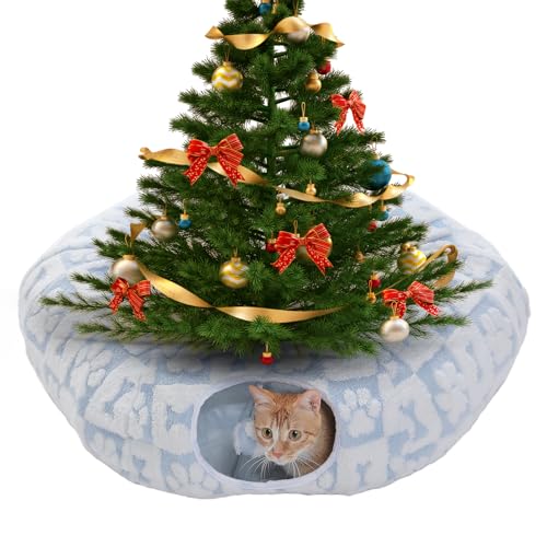 PEQULTI Katzentunnel mit Katzenbett für Indoor-Katzen, Katzenspiel Donut-Tunnel mit waschbarer weicher Plüschmatte, rundes Katzentunnel-Spielzeug, niedliches Katzenrohr für Kätzchen, Welpen, Kaninchen von PEQULTI