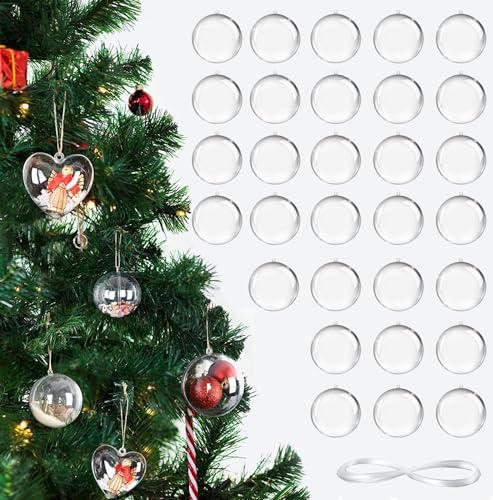 30pcs Weihnachtsbaumkugeln Kunststoff Kugel Acrylkugeln DIY Kugeln,Teilbar Bastelkugeln Plastik Kugeln Dekokugeln durchsichtig Ornament Kugel für Weihnachten, Feiertag,4 Stück Weihnachten Haustier von PERMUST