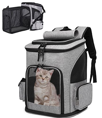 Erweiterbar Hunderucksack Katzenrucksack bis 6/8kg, Faltbare Haustier Rucksack für Große Katzen und Hunde, Atmungsaktive Katzentasche Hundetasche, Erweiterbar Rucksäcke für kleine mittlere Tiere von PERMUST