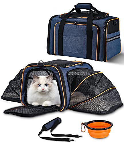 Haustiertragetasche mit Haustiermatte Hundetragetasche Katzentragetasche, Faltbare Haustier Rucksack Große Katze Rucksack, Atmungsaktive Katzentasche, Tragetasche Hund Katze im Auto, Fugzeug(blau) von PERMUST