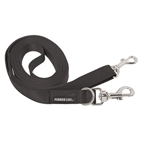 PERROS LIFE Hundeleine, 3 Meter, mit Doppelkarabiner, 10 mm, Größe Mini, Schwarz von PERROS LIFE