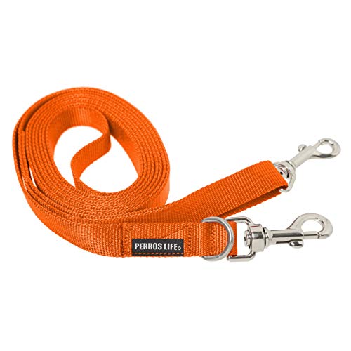 PERROS LIFE Hundeleine 3 Meter mit Doppelkarabiner, 20 mm, mittelgroß, Orange von PERROS LIFE