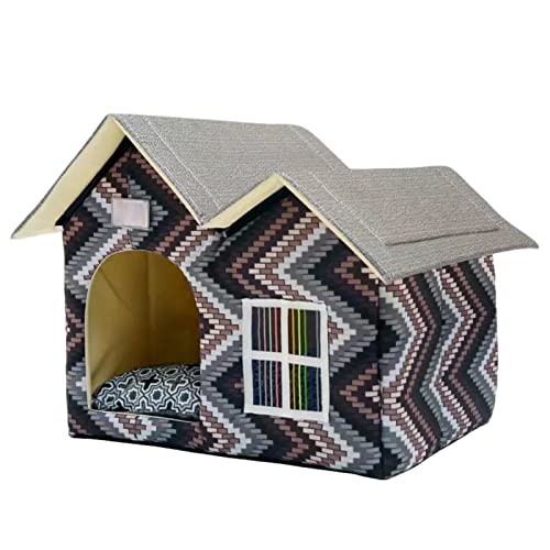 Indoor Katzenhaus - Halb geschlossenes warmes Hundebett | Gepolstertes Indoor Hundehaus Warmes Hundebett 2-in-1 Plüsch Haustierhaus für Hunde und Katzen Lear-au von PERTID