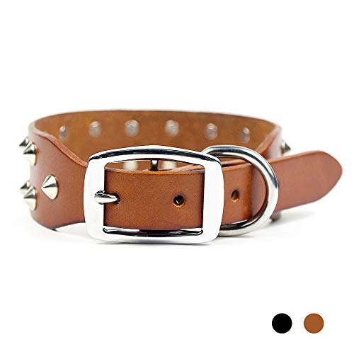 PESHOUCO Hundehalsband mit Nieten, echtes Leder, robust, für große und mittelgroße Hunde von PESHOUCO