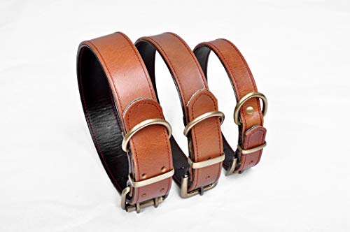 Peshouco Hundehalsband, Echtleder, verstellbar, hellbraunes Leder und dunkelbraunes Futter, Hundehalsband mit D-Ring-Design, für mittelgroße und große Hunde, 45,7-58 cm Halsumfang von PESHOUCO