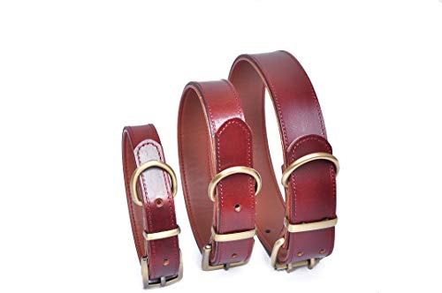 Peshouco Hundehalsband, Echtleder, verstellbar, rotbraunes Leder und braunes Futter, Hundehalsband mit D-Ring-Design, handgefertigt, für mittelgroße und große Haustiere, 40,6-53,3 cm Halsumfang von PESHOUCO