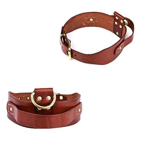 Peshouco Hundehalsband aus echtem Leder, mit D-Griff, robust, Vollnarben-Hundehalsband mit Griff, 24.80x1.97 inch, braun von PESHOUCO