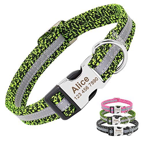 PET Artist Anpassbares Hundehalsband reflektierender Name graviertes Hundehalsband Französische Bulldogge, Mops, Pudel, Boxer, Deutscher Schäferhund, Grün, M (32,5-59,5 cm) von PET ARTIST