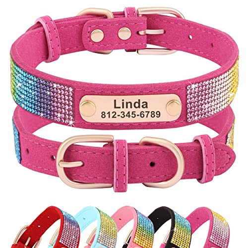 PET ARTIST Hundehalsband mit Strasssteinen, glitzernd, Kristallnieten, für kleine, mittelgroße Mädchen, Jungen, kleine und mittelgroße Hunde, Hot Pink Halsumfang für 20,3–25,4 cm von PET ARTIST