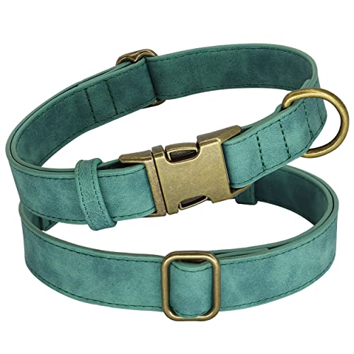 PET ARTIST Leder Hundehalsband mit Metallschnalle, Heavy Duty Hundehalsband einstellbar für kleine mittlere große Hunde Katzen Haustiere,Grün,M von PET ARTIST