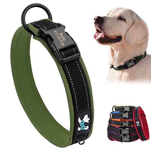 PET ARTIST Personalisierte Hundehalsbänder Dickes Neopren gepolstert, verstellbares reflektierendes Haustier Halsband mit Metallschnalle und Tag Loop für Welpen Hunde (L, Grün) von PET ARTIST