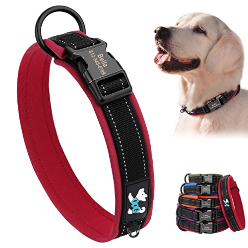 PET ARTIST Personalisiertes, gepolstertes superweiches Hundehalsband mit reflektierenden Nähten, langlebige Metallschnalle, verstellbare Halsbänder für alle Rassen (S, Rot), S:10-13''(25-33cm) von PET ARTIST