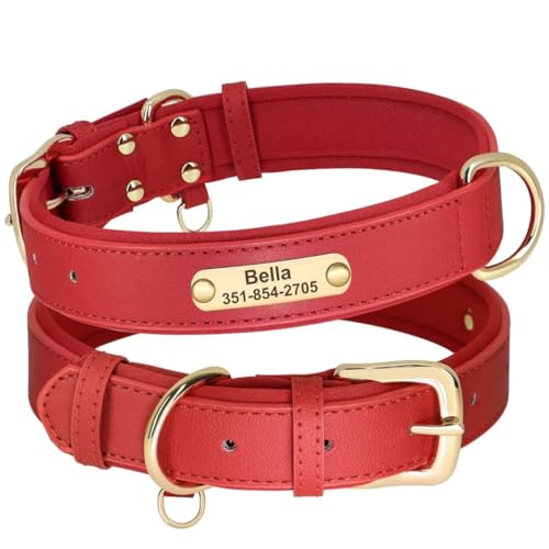 PET ARTIST Personalisiertes Hundehalsband, weiches Neopren, gepolstert, individuelles Leder, mit Namensschild, verstellbares rotes Hundehalsband für extra große Hunde, Größe XL von PET ARTIST