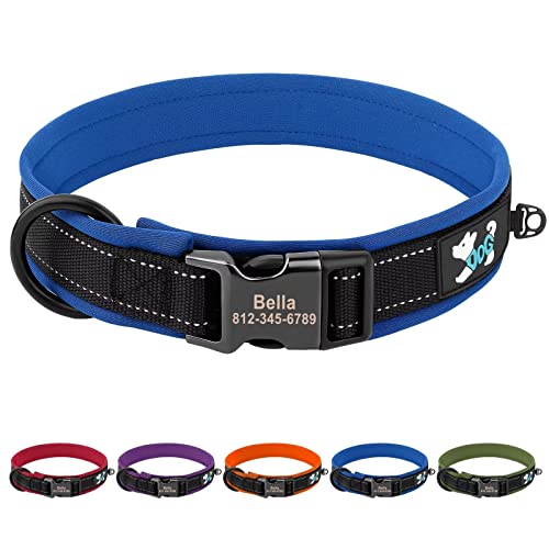 PET ARTIST Personalisiertes Maßgeschneidertes Nylon-Hundehalsband für Kleine, Mittelgroße und Große Hunde, Weiche Verstellbare, Metallschnalle, Haustierhalsband mit Reflektierenden, Blau XL von PET ARTIST