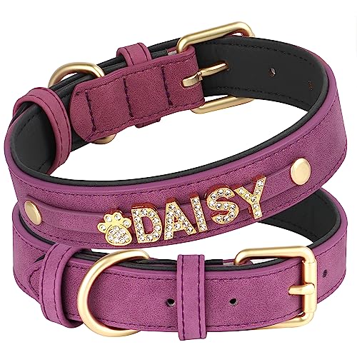 PET ARTIST personalisiert Leder Kristall Hundehalsband mit Bling Name Buchstaben, benutzerdefinierte Funkelnde Strass Hundehalsband für kleine mittlere große von PET ARTIST