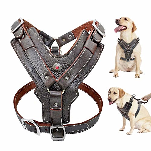 PET Artist Thick Leather Dog Harness for Medium and Large Dogs Walking Durable Soft for Pitbull Boxer Chest 70-100cm von PET ARTIST