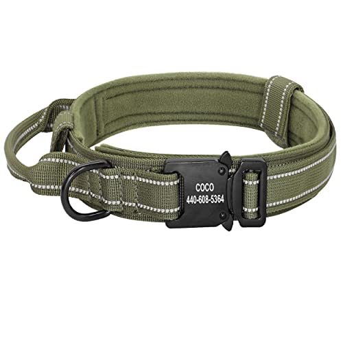 PETARTIST Personalisiertes taktisches Hundehalsband mit robuster Metallschnalle,weiches Flanell gepolstertes reflektierendes Militärhalsband mit Kontrollgriff,verstellbares für mittelgroße große Hunde von PET ARTIST