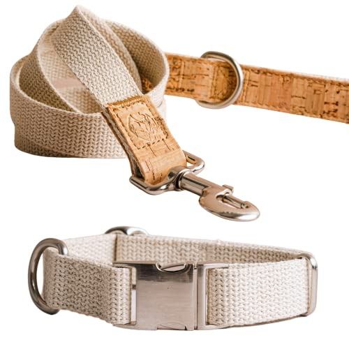 Set bestehend aus nachhaltigem Hundehalsband und nachhaltiger Leine – 100% natürliche Produkte aus reinem Hanf für mittelgroße Hunde, bequem, strapazierfähig (mittelgroß) von PET IMPACT