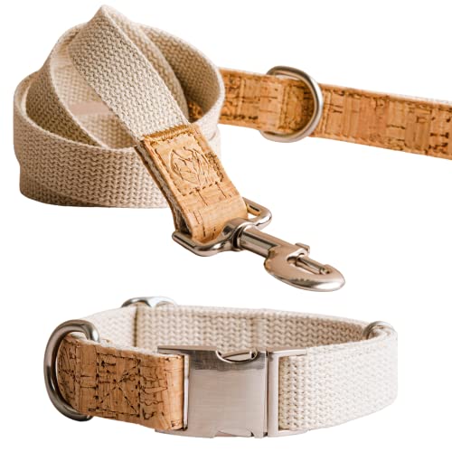 Set bestehend aus nachhaltigem Hundehalsband und nachhaltiger Leine – 100% natürliche Produkte aus reinem Hanf und Kork für große Hunde, bequem, strapazierfähig (groß) von PET IMPACT