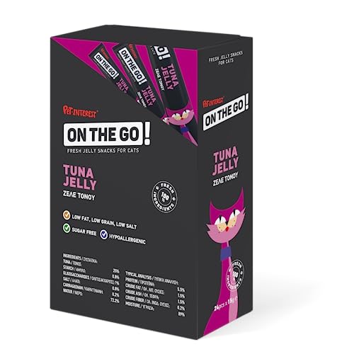 ON The GO Tuna Jelly - EIN wirklich leckerer Snack für Katzen - Packung mit 24 (24 x 15g) - Ideal als Belohnung - Gesunder Snack - Hypoallergen - Reich an Ω3 von PET-INTEREST LOVE IN ACTION