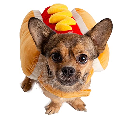 Pet Krewe Hot Dog Kostüm für Katzen und Hunde | Mittleres Haustier Wiener Kostüm für Hunde 1. Geburtstag, Nationaler Katzentag & Feiern | Halloween Outfit für kleine und große Katzen & Hunde von PET KREWE UNLEASH THE PARADE