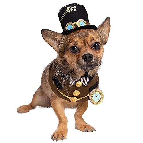 Steampunk Kostüm für kleine Hunde und Katzen, Hut und Halsband, perfekt für Halloween, Weihnachten, Urlaub, Partys, Fotoshootings, Geschenke für Hunde- und Katzenliebhaber von PET KREWE UNLEASH THE PARADE