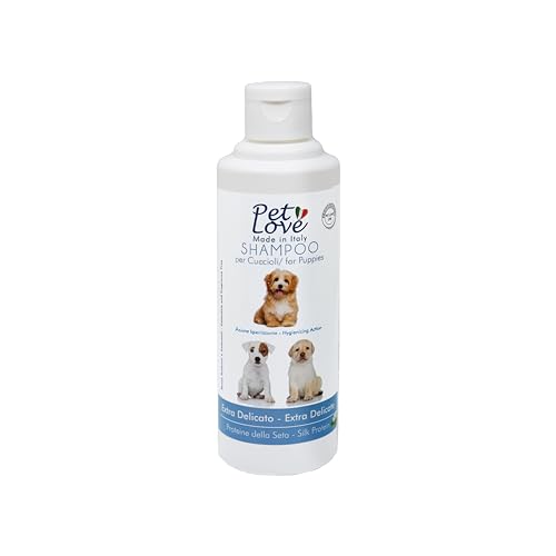 Pet Love | Extra weiches Shampoo für Welpen Hunde und Katzen – reinigende und desinfizierende Wirkung für das Fell – ohne Parfüm und Farbstoffe – 250 ml von PET LOVE