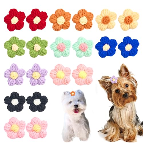 PET SHOW 10 Paar/Packung Blumen-Hunde-Haarschleifen für kleine, mittelgroße Hunde, Yorkie-Mädchen, Jungen, Blumenschleifen mit Gummiband, Hunde, Katzenpflege, Haarzubehör für Party, Geburtstag von PET SHOW