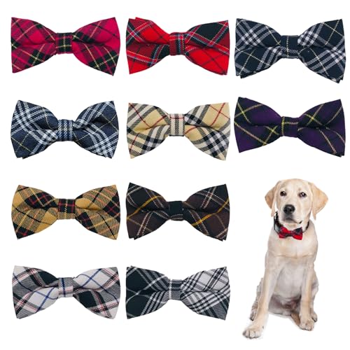 PET SHOW 10 Stück karierte große Hunde Halsband Befestigung Fliege Verzierung Medium Hund Welpen Katzen Halsband Charms Zubehör Bulk Slides Bowties für Geburtstag Hochzeit Party von PET SHOW