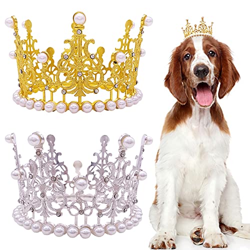 PET SHOW 2 x große Hunde-Krone Stirnband Schaf große Haustier Hut für Geburtstag Party Silber Gold Strass Kunstperlen Krone für Jungen Mädchen Hochzeit Haarschmuck Foto Requisite Kostüm von PET SHOW