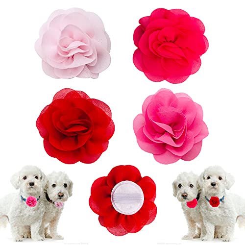 PET SHOW 4 x rosa kleine Hunde Halsband Blumen Charms für Mädchen Weibliche Kaninchen Rutschen an Katzenhalsbändern Befestigung Zubehör für mittelgroße Hunde Welpen Fellpflege Zubehör von PET SHOW