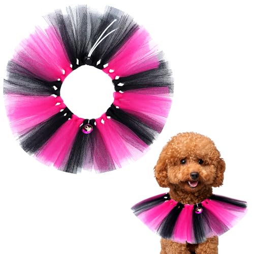 PET SHOW Hunde-Tutu-Halsband mit Glöckchen, Kordelzug, Tutu-Kleid für kleine Hunde und Katzen, verstellbarer Schal, buntes Haustierkostüm, Party, Geburtstag, Urlaub, Welpenrock, Halszubehör (Rosarot von PET SHOW