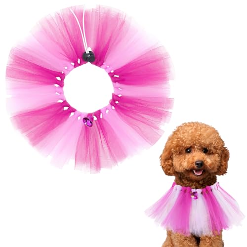 PET SHOW Hunde-Tutu-Halsband mit Glöckchen, Kordelzug, Tutu-Kleid für kleine Hunde und Katzen, verstellbarer Schal, buntes Haustierkostüm, Party, Geburtstag, Urlaub, Welpenrock, Halszubehör (Rosarot von PET SHOW