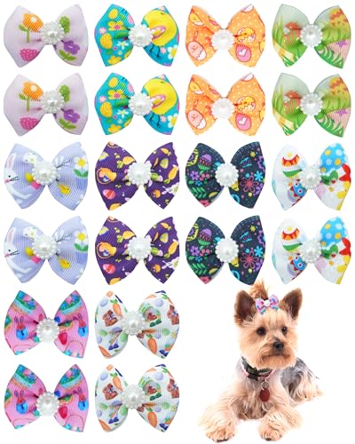 PET SHOW Oster-Haarschleifen mit Krokodilklemmen für kleine und mittelgroße Hunde, bunte Schleife, Haarspangen, Katzen, Welpen, Yorkshire, Haar-Accessoires, Haseneier für Party-Kostüme, 20 Stück von PET SHOW