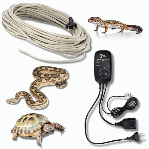 PET TRIBE Komplettes Set Heizkabel 80 W 6 Meter + Analoger Thermostat mit Sonde für Schlangen, Schildkröten, Eidechsen, Geckos und andere Reptilien von PET TRIBE