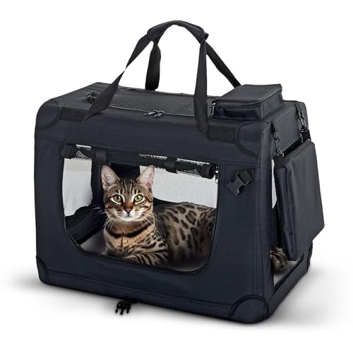 PET VIOLET Hundetransportbox Hundebox Faltbar Auto Transporttasche Hunde Katzen Tragetasche 50x34x36 cm, Schwarz von PET VIOLET