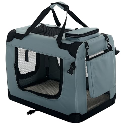 PET VIOLET Hundetransportbox Hundebox Faltbar Auto Transporttasche Hunde Katzen Tragetasche 62x42x44 cm, Grau von PET VIOLET