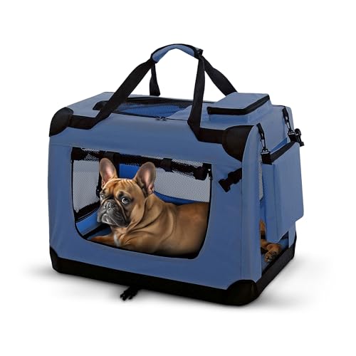 PET VIOLET Transportbox Hundebox Faltbar Katzenbox Hunde Tragetasche 62x42x44 cm, Blau von PET VIOLET